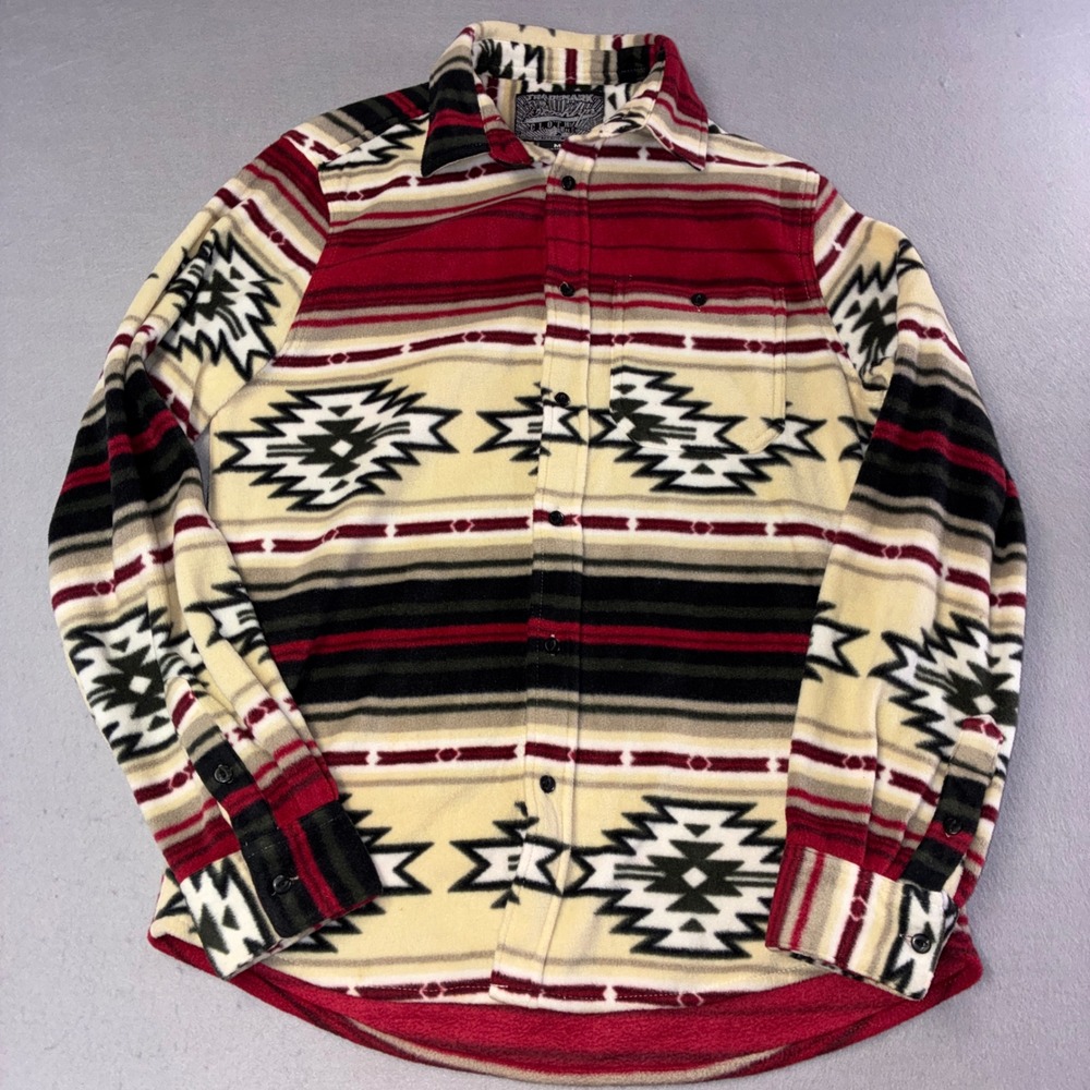 Brooklyn Cloth Fleece Shirt Mens Medium Red Southwestern Geometric Tribal Print